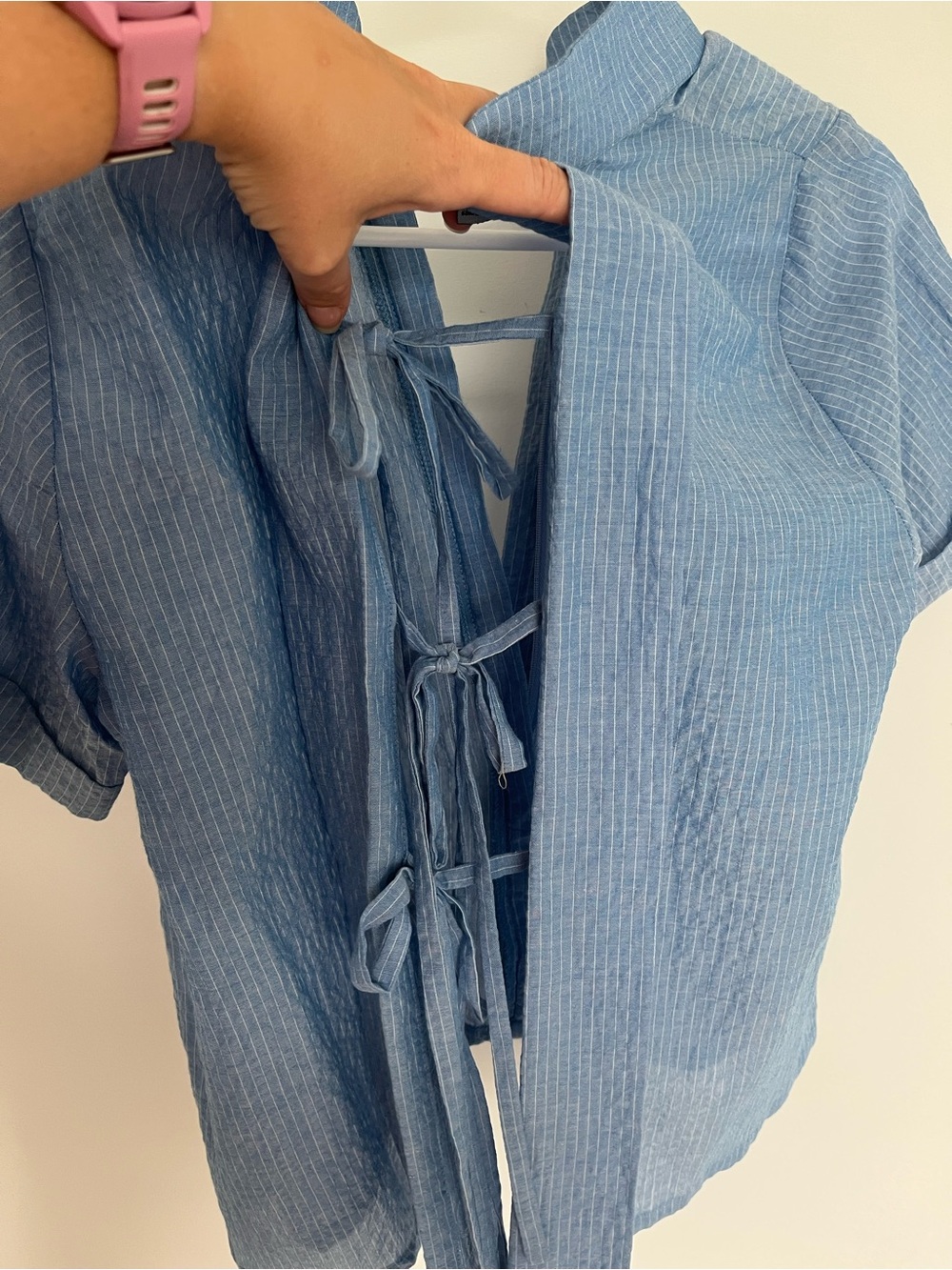 Blue Short-Sleeve Lightweight Button-Back Top - Picture 8 of 12